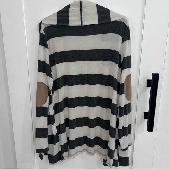 Honey Punch Striped Open Front Cardigan Elbow Patch Large - Picture 2 of 7